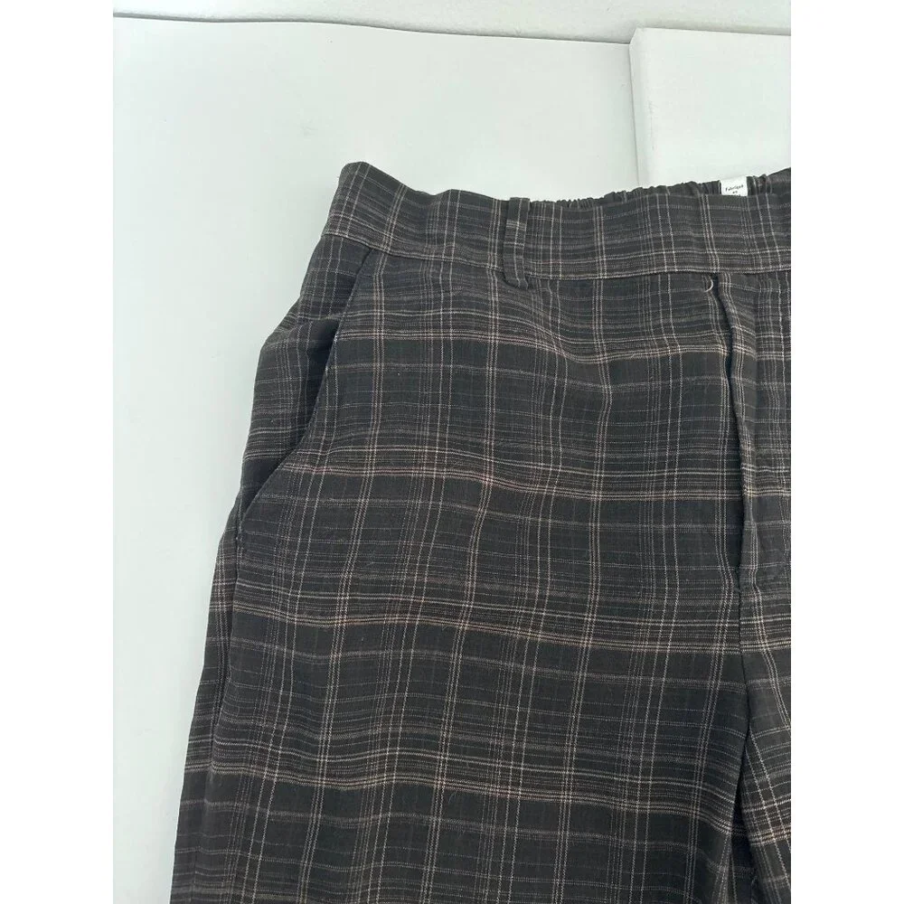 Vince Pants Sz L Quiet Luxury Plaid Viscose Brown Relaxed Trousers Pockets Comfy - Picture 15 of 16